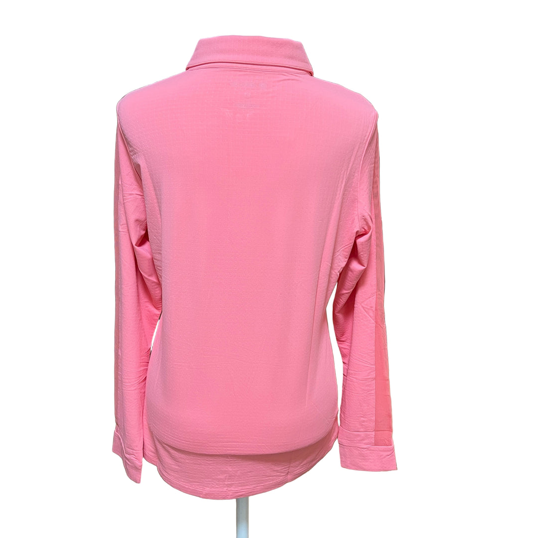 IBKUL Mesh Long Sleeve 1/4 Zip Polo - Coral - Small