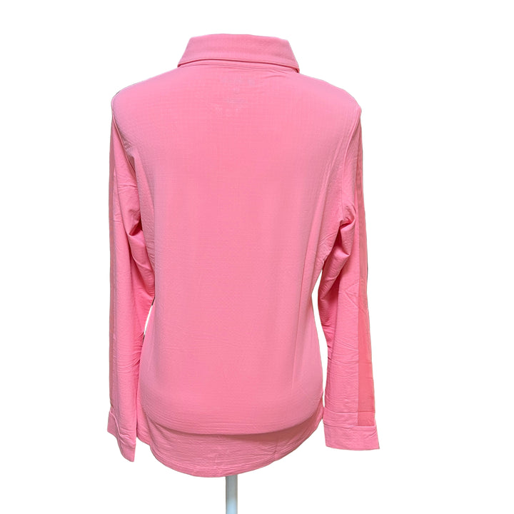 IBKUL Mesh Long Sleeve 1/4 Zip Polo - Coral - Small