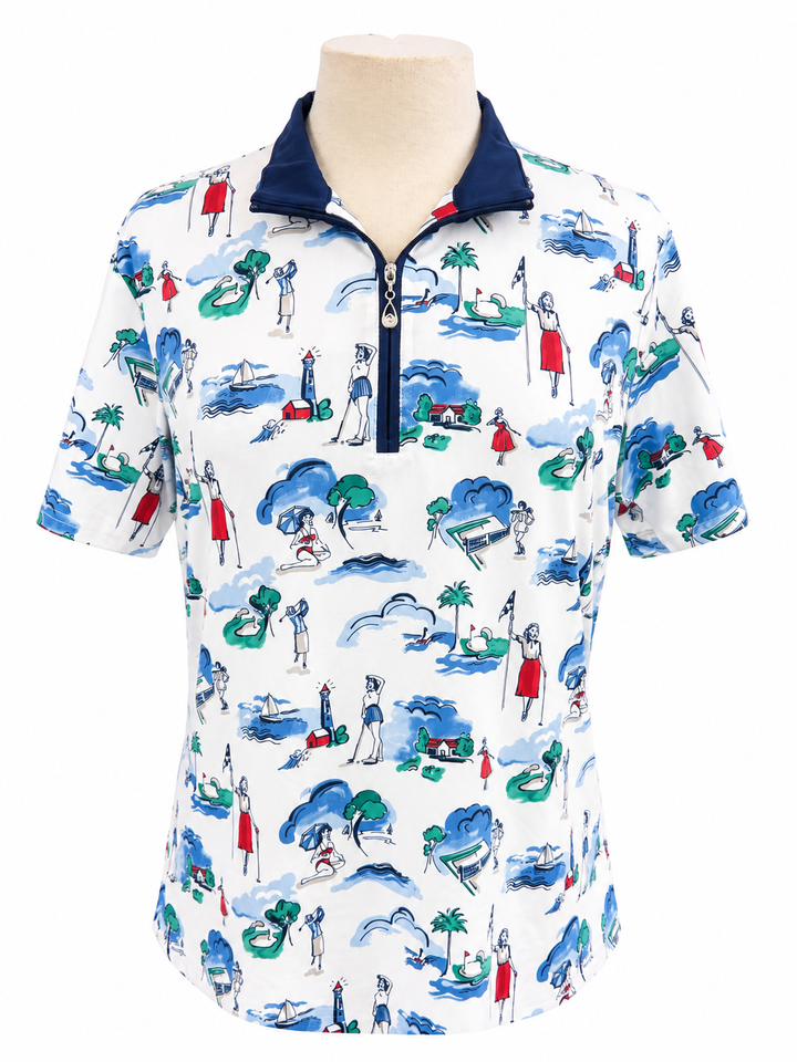 SanSoleil Womens Short Sleeve Zip Polo - Club Life