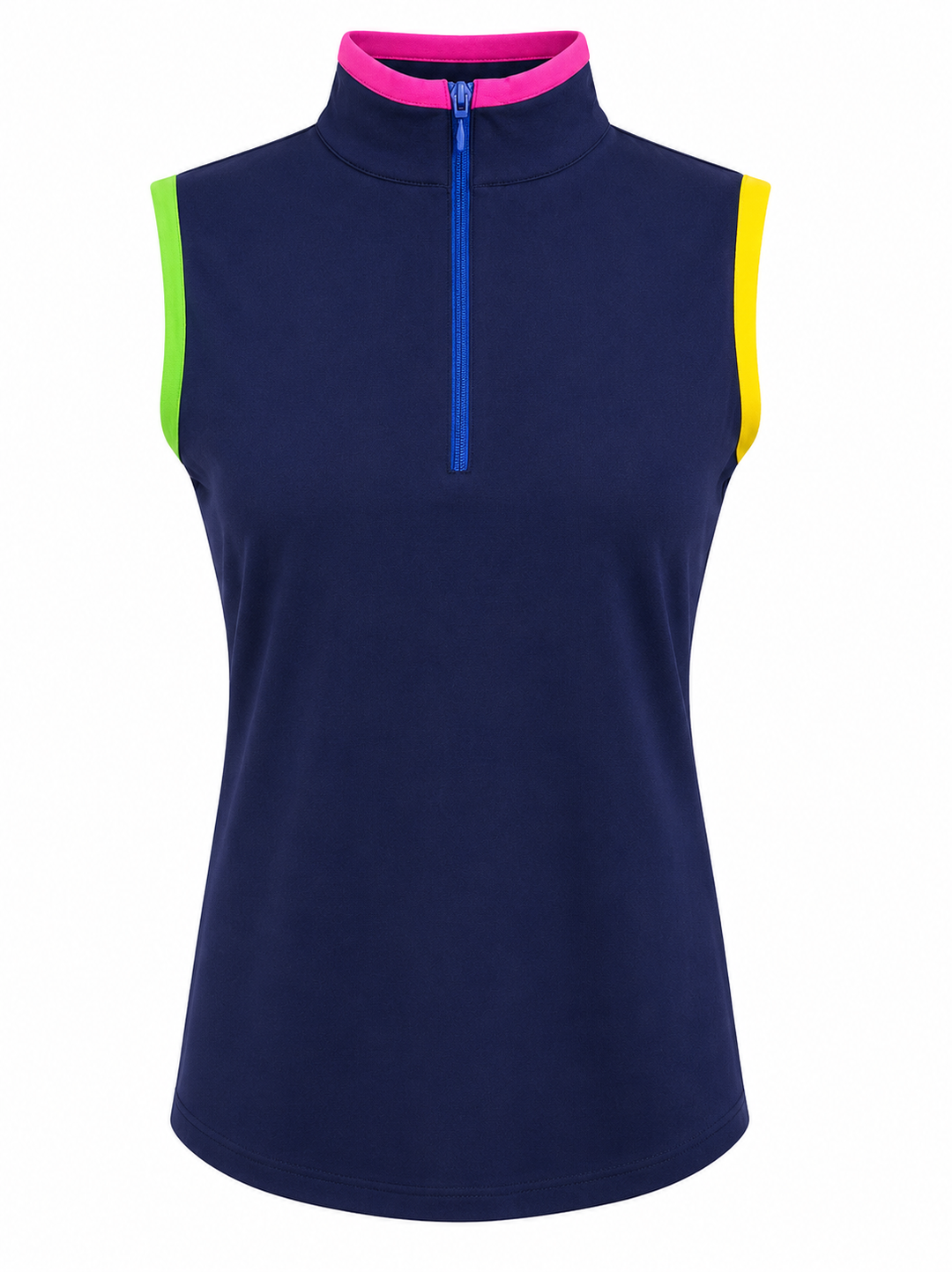 G-Lifestyle Womens Sleeveless Zip Polo - True Navy/Bright Multi