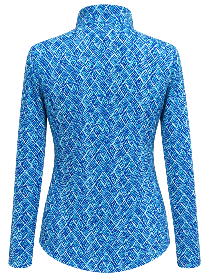 SanSoleil SolCool Print Mock Zip Top -  Blue/Aqua