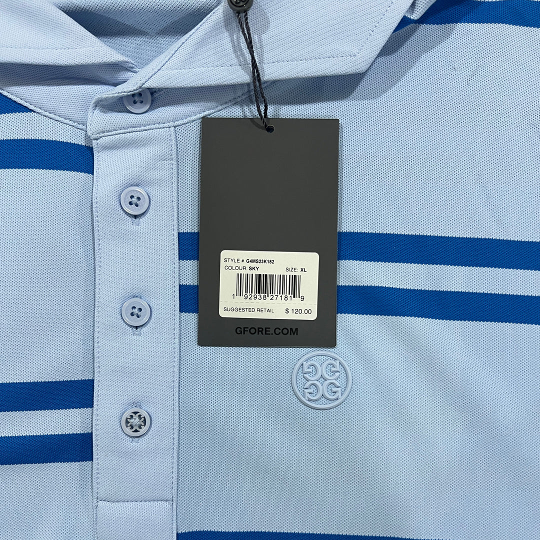 G/FORE Men's Golf Polo Offset Stripe Sky Blue Size XL