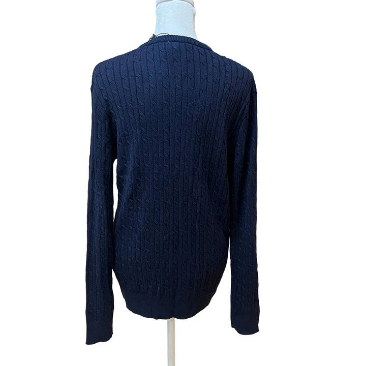 Daily Sports Madelene Veronica Cable Knit V-Neck Sweater (w/ logo) - Navy - X-Large - Skorzie