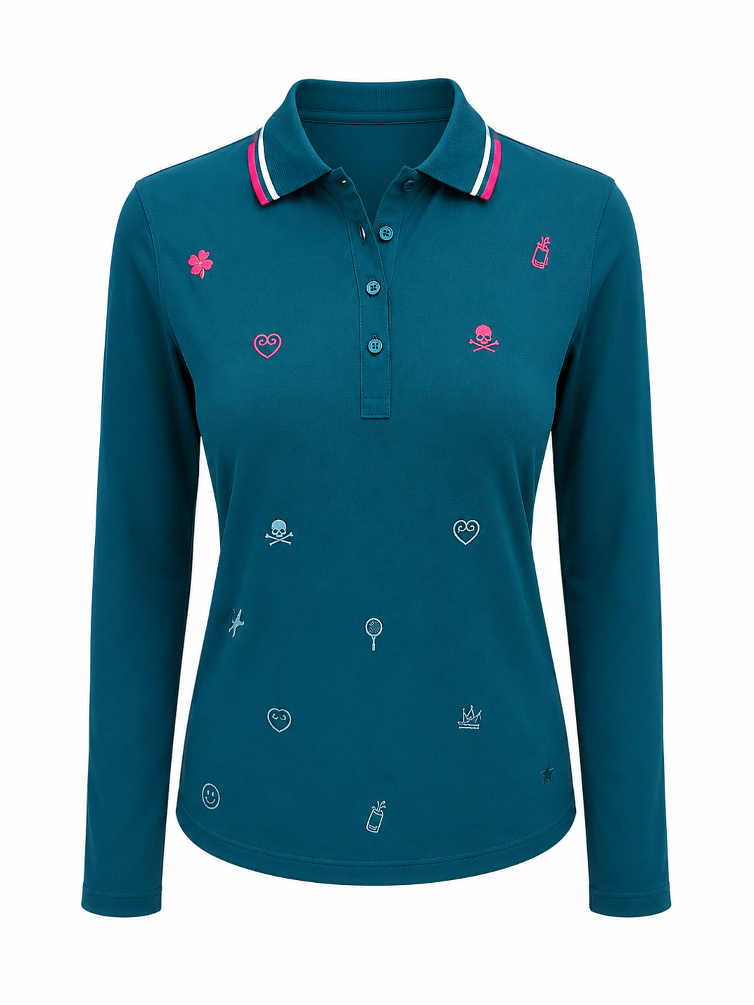 G/FORE Icon Embroidered Tech Pique Long Sleeve Polo - Teal - Small