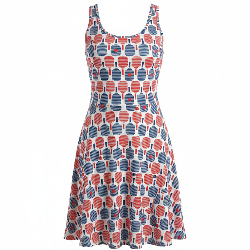Never A Wallflower Scoop Neck Tank Dress - Pickleball Racquets - Small - Skorzie