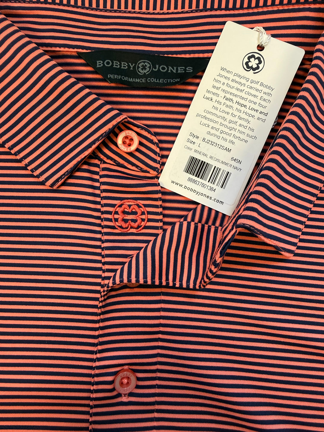 Bobby Jones Performance Tonal Striped Polo - Summer Navy/Mineral Red - Large