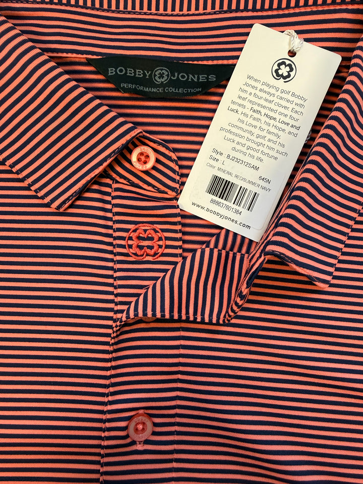 Bobby Jones Performance Tonal Striped Polo - Summer Navy/Mineral Red - Large