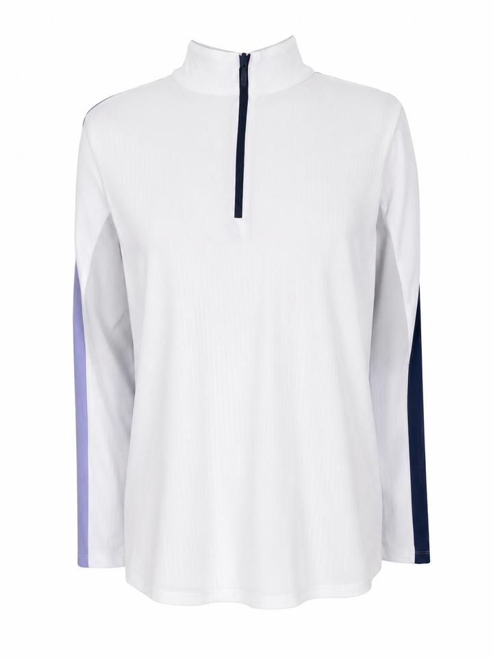 IBKUL Long Sleeve Zip Mock Neck - Color Block Lavender/Navy