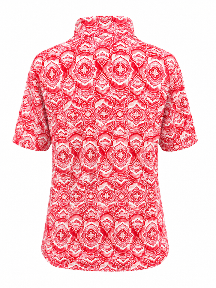 IBKUL Venetian Tiles Short Sleeve Zip Mock - Watermelon