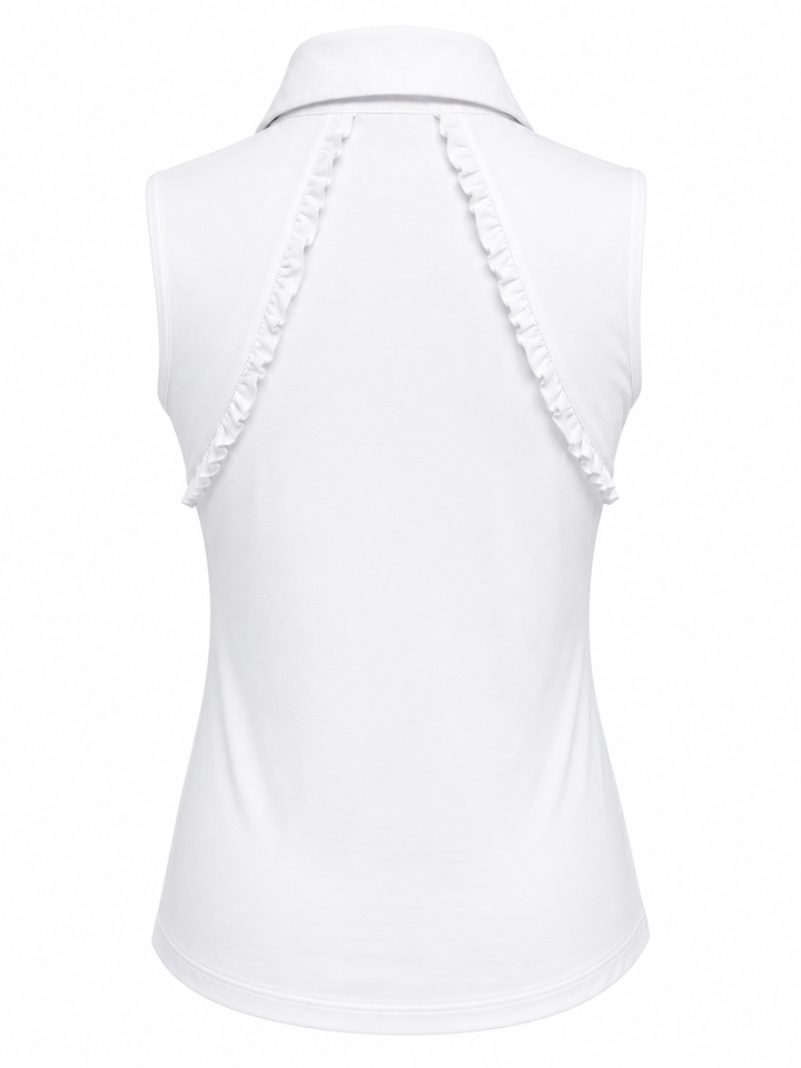G-Lifestyle Sleeveless Ruffle Polo Top - White - Small