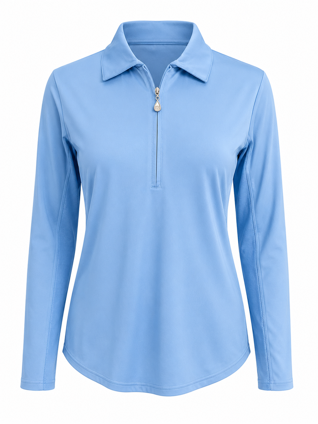 SanSoleil SolCool Long Sleeve Zip Polo - Cornflower Blue