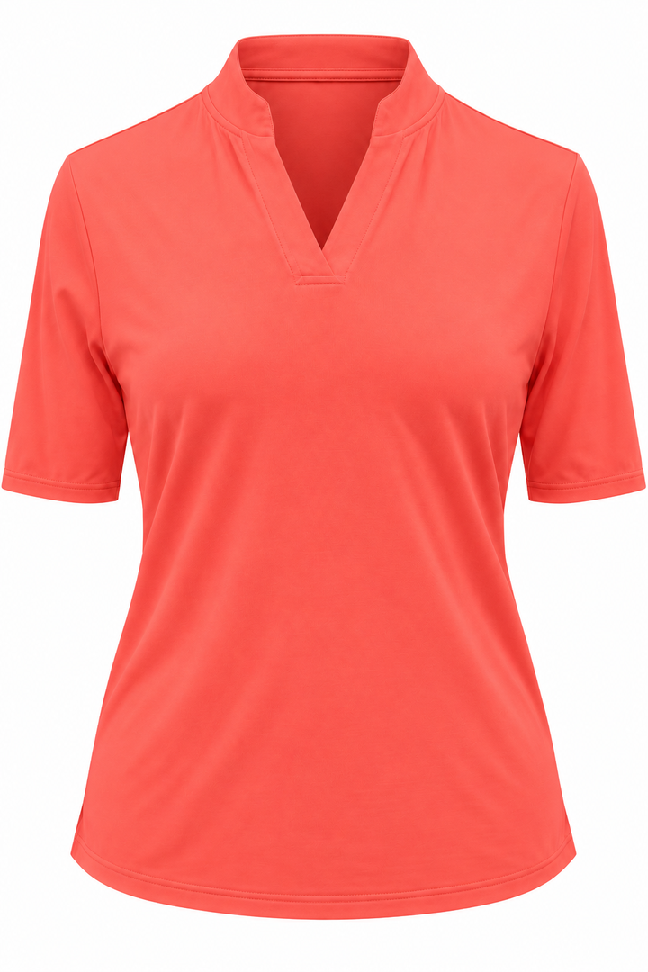Swing Control Womens Solid Elbow Sleeve Top - Coral