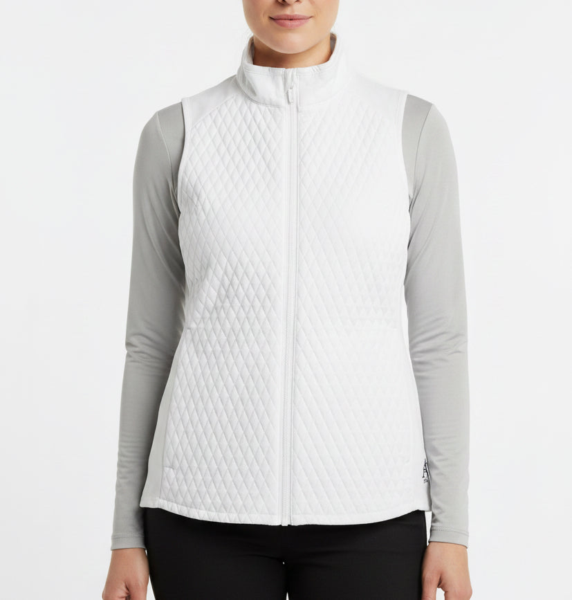 Peter Millar Women's Golf Vest Fuse Mini Diamond Quilt (w/ logo) White Size XS