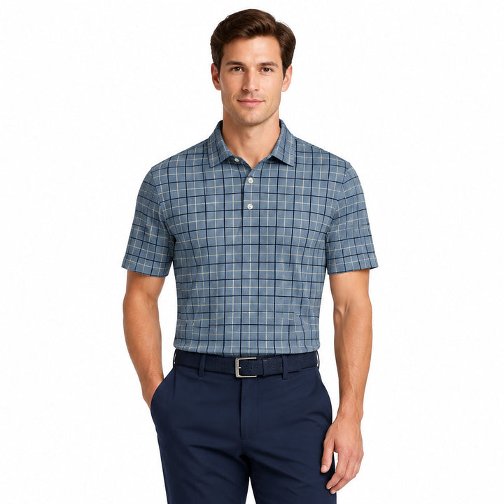 Collars & Co. Men's Polo Performance Fabric Semi-Spread Collar Blue/Navy/White Plaid Size M