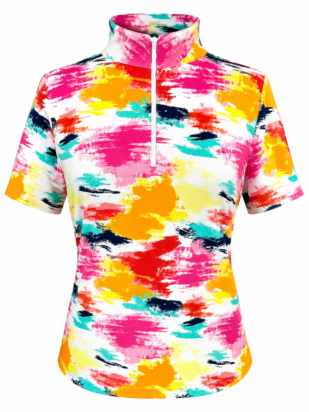 IBKUL Matilda Short Sleeve Zip Mock - Hot Pink Multi