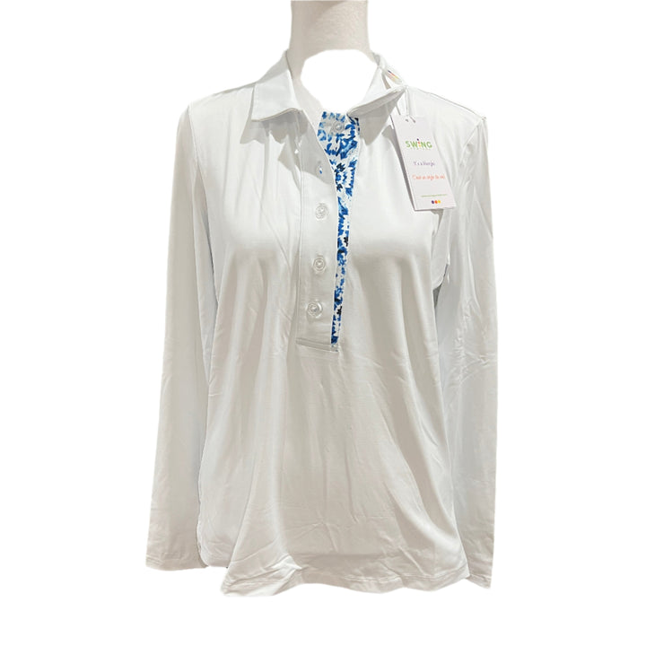 Swing Control Button Up Velocity Polo - White/Fireworks - Small - Skorzie