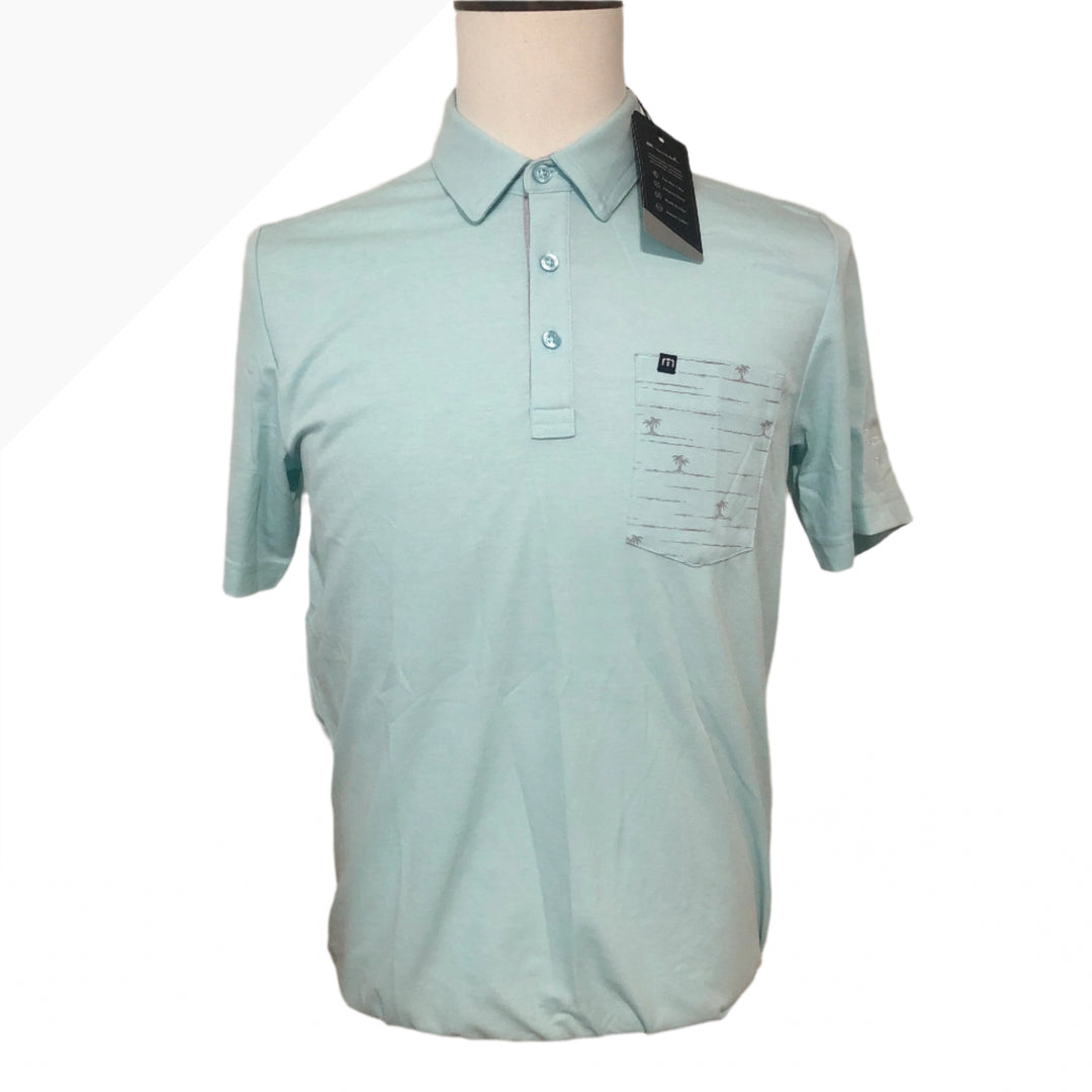 Travis Matthew Bay Swim Polo (w/ logo) - Heather Blue - Small - Skorzie