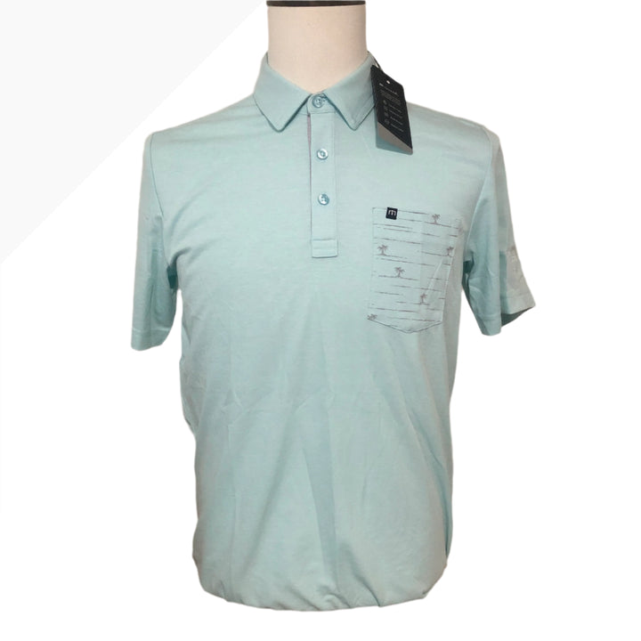 Travis Matthew Bay Swim Polo (w/ logo) - Heather Blue - Small - Skorzie