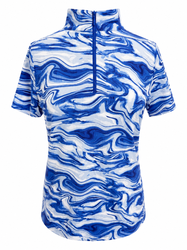 IBKUL Devin Short Sleeve Zip Mock - Blue Marble