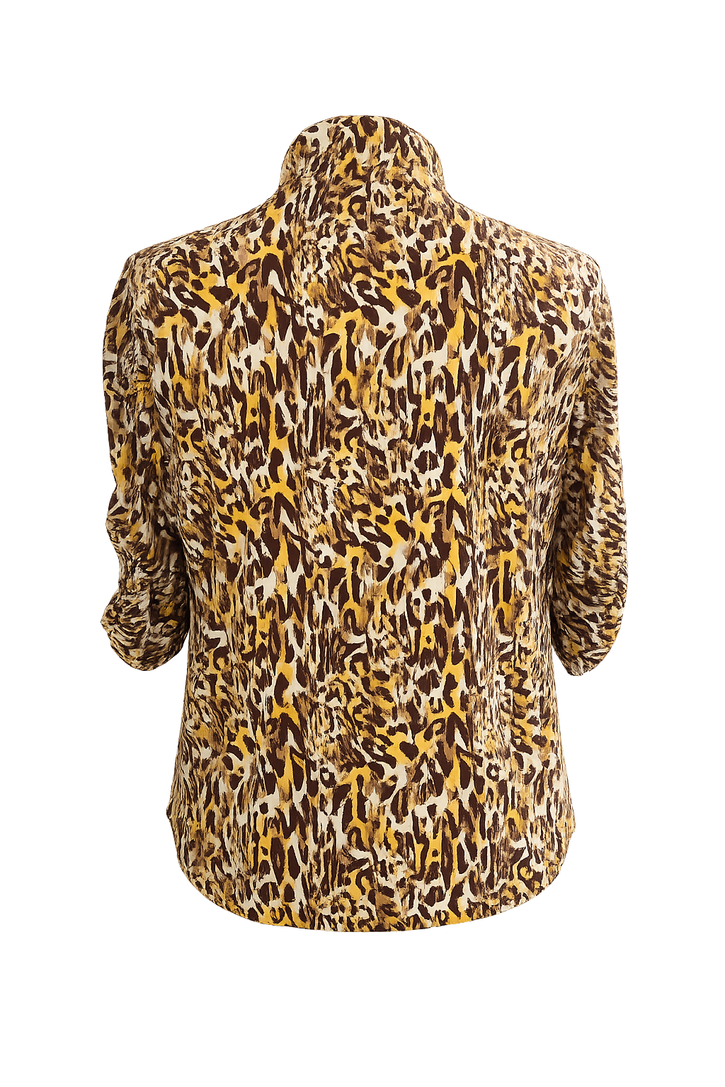IBKUL Karen Print Ruched Elbow Sleeve Mandarin Collar Top