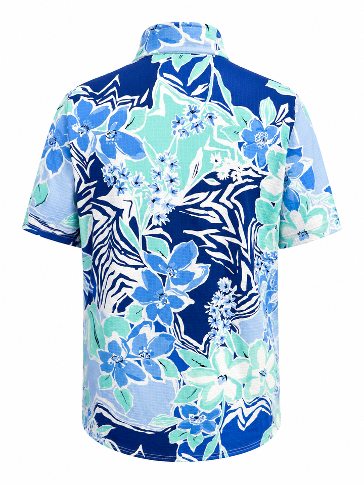 IBKUL Amelia Short Sleeve Zip Mock - Navy/Seafoam