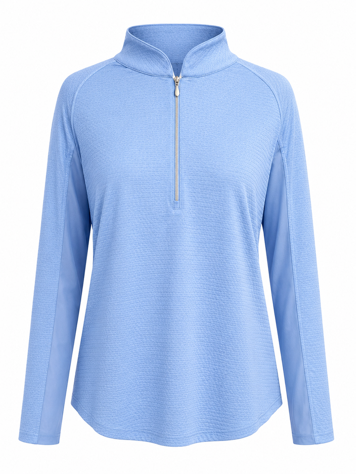 IBKUL Solid Long Sleeve Zip Mock - Periwinkle