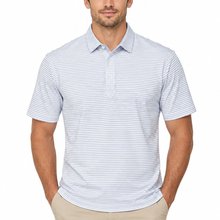 Collars & Co Men's Golf Polo Featherweight Semi-Spread Collar Blue Stripe Size L