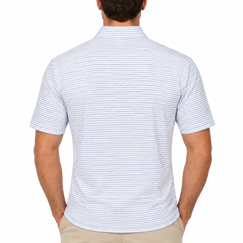Collars & Co Men's Golf Polo Featherweight Semi-Spread Collar Blue Stripe Size L