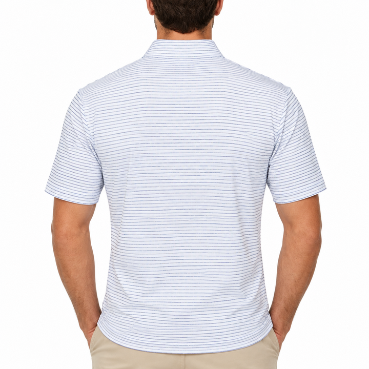 Collars & Co Men's Golf Polo Featherweight Semi-Spread Collar Blue Stripe Size L