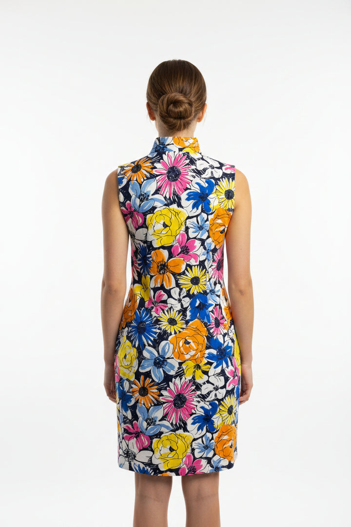 IBKUL Women's Sleeveless Zip Mock Dress - Floral Sketch
