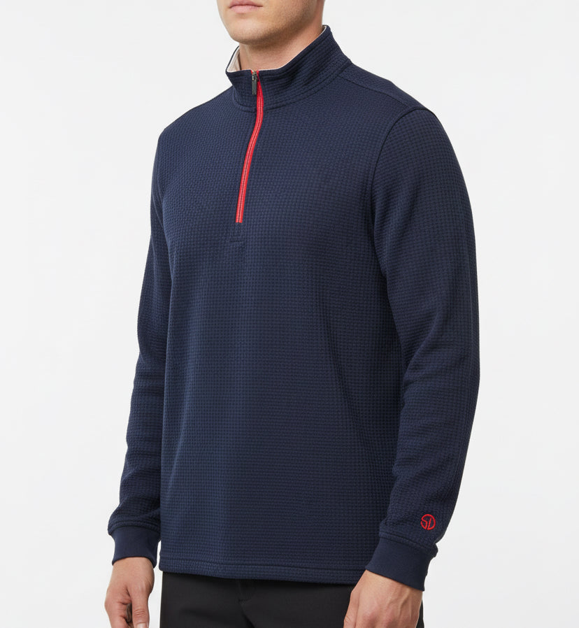 Straight Down Men's Golf Quarter Zip Optic New Indigo/White/Flag Red Size L