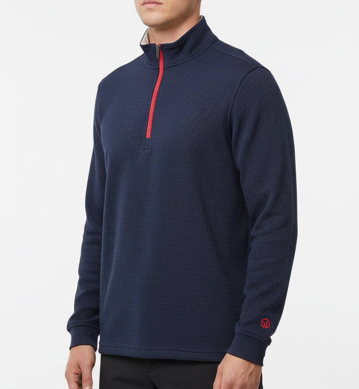 Straight Down Men's Golf Quarter Zip Optic New Indigo/White/Flag Red Size L