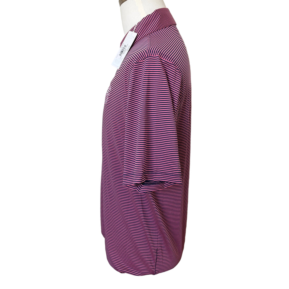 Bobby Jones Performance Tonal Striped Polo (w/ logo) - Carnation/Navy - Large - Skorzie