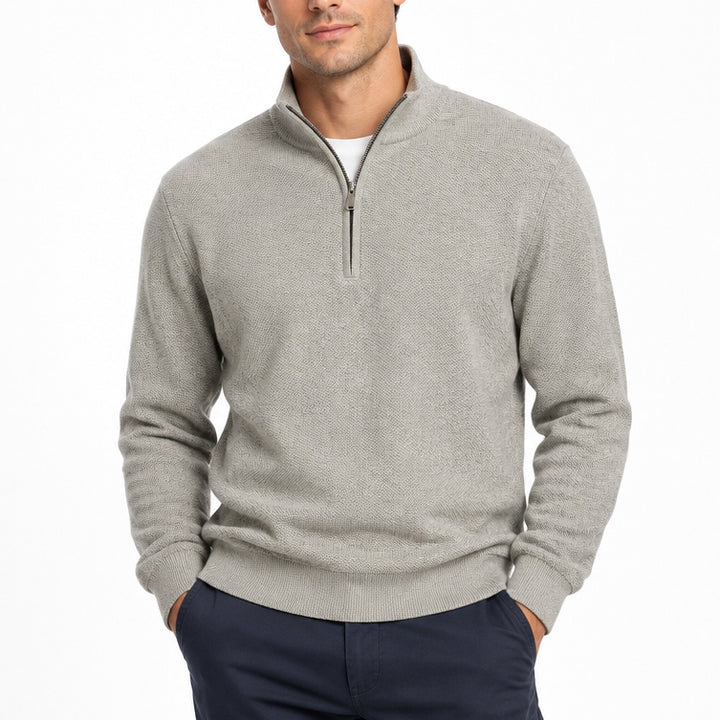 Collars & Co Men's Cotton Quarter Zip Light Grey Size XL