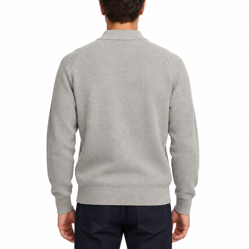 Collars & Co Men's Cotton Quarter Zip Light Grey Size XL