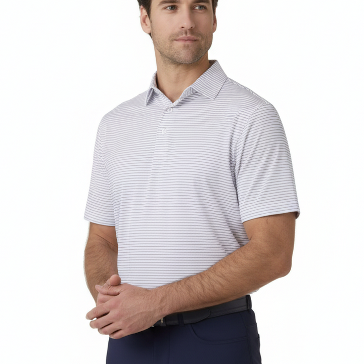 Straight Down Men's Golf Polo Channel Stripe White Size L