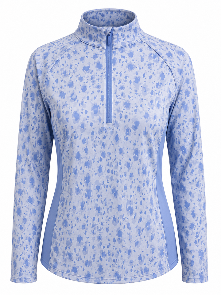 Adidas Patterned Quarter Zip Mock (w/ logo) - Blue - Medium