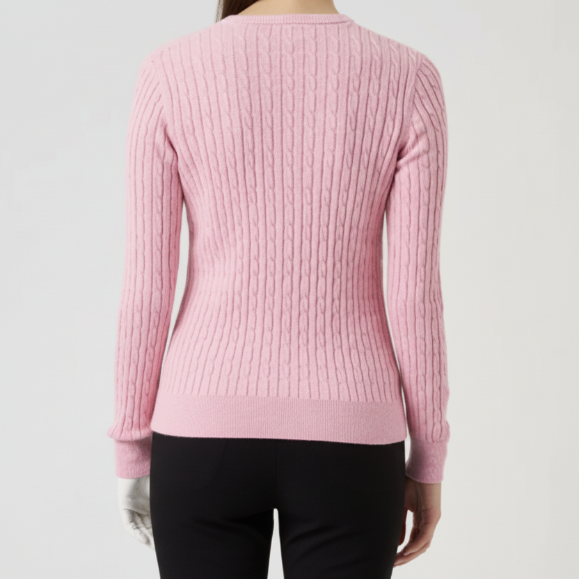 Daily Sports Women's V-Neck Sweater Madelene Veronica Cable Knit Pink Size XS