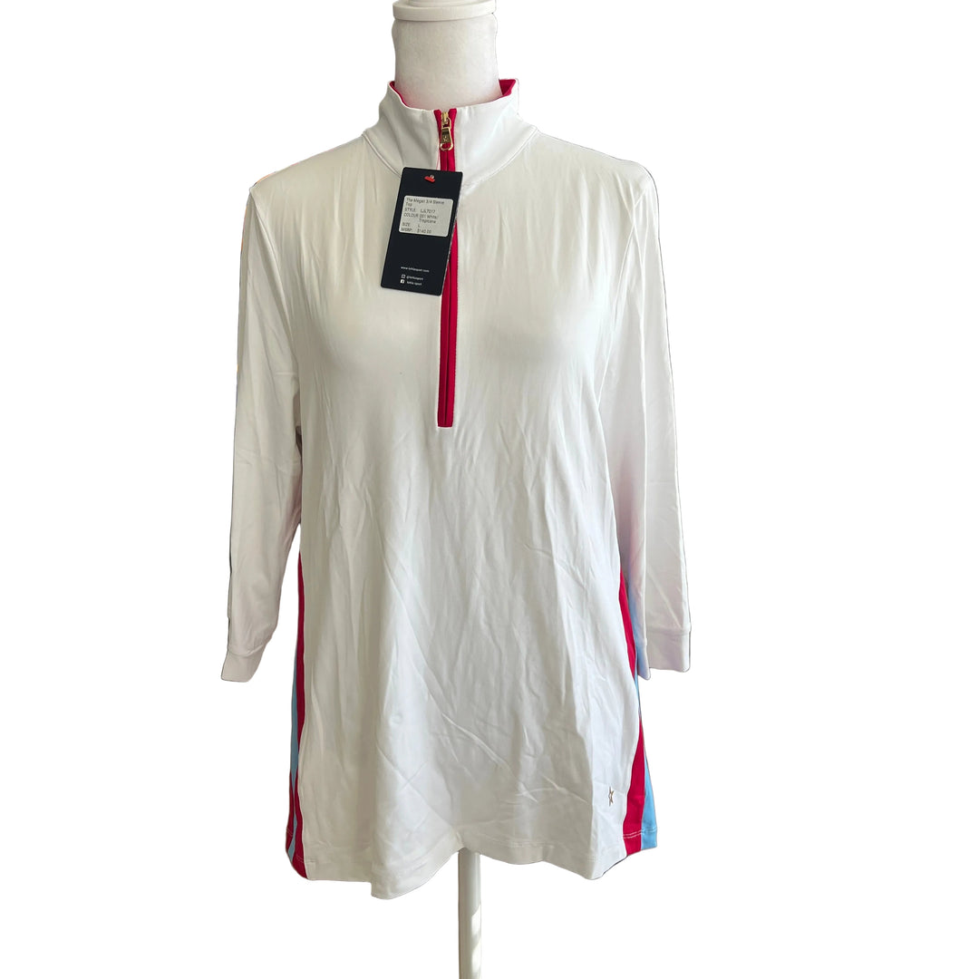 Lohla Sport Megan 3/4 Sleeve Top - White/Tropicana - Large - Skorzie