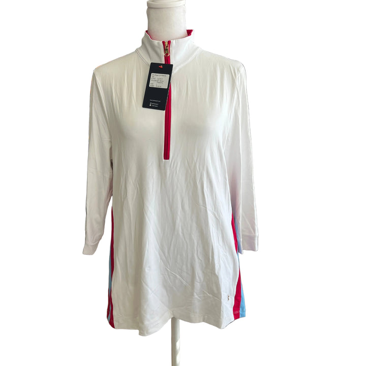 Lohla Sport Megan 3/4 Sleeve Top - White/Tropicana - Large - Skorzie