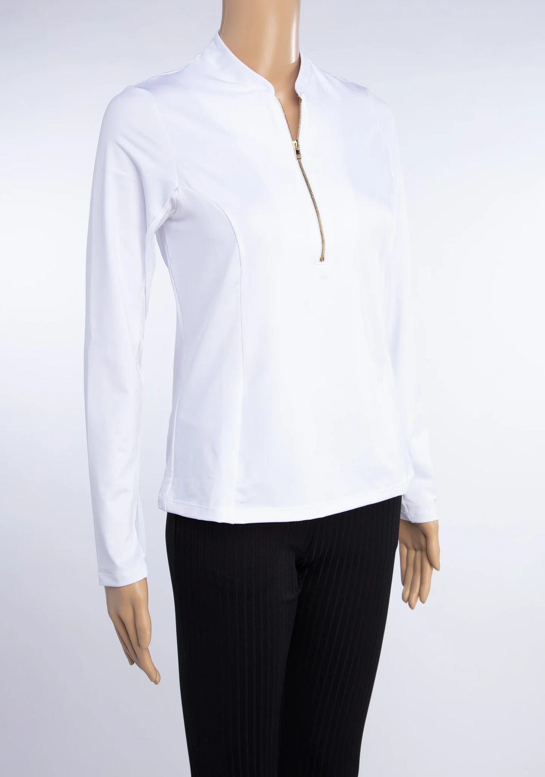 Amy Sport Katelyn 2.0 Long Sleeve Gold Zip Top - White - Skorzie