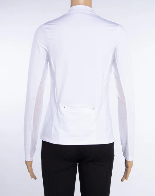 Amy Sport Katelyn 2.0 Long Sleeve Gold Zip Top - White - Skorzie