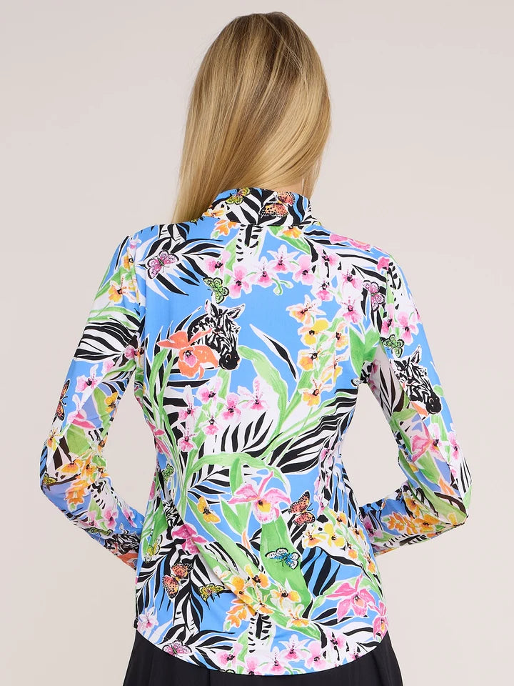 G-Lifestyle Womens Long Sleeve Zip Mock - Zebrina Blue - Skorzie