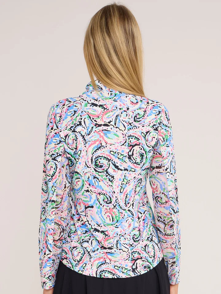 G-Lifestyle Womens Long Sleeve Zip Mock - Mandala Multi - Skorzie