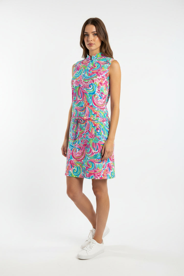 IBKUL Subrey Sleeveless Drawstring Dress - Candy