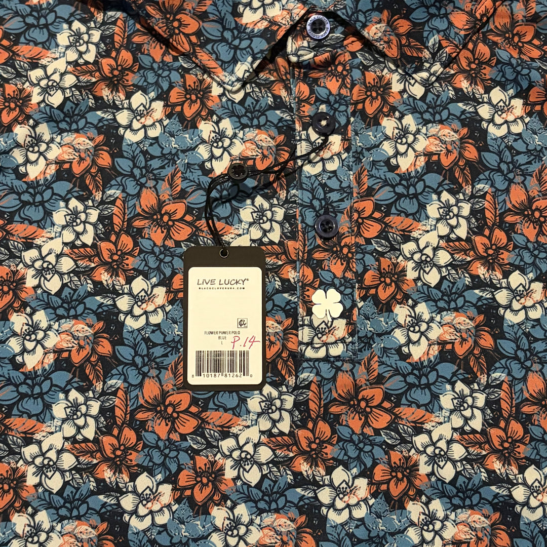 Black Clover Men's Golf Polo Flower Power Blue Size L