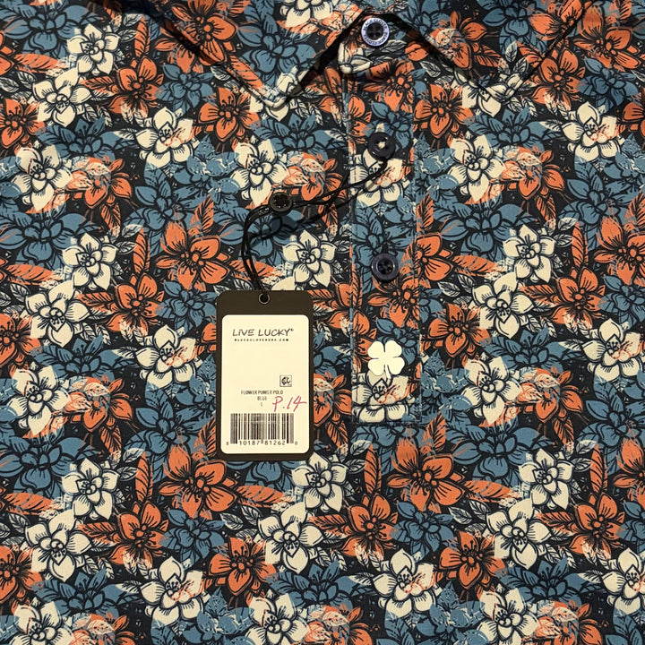 Black Clover Men's Golf Polo Flower Power Blue Size L