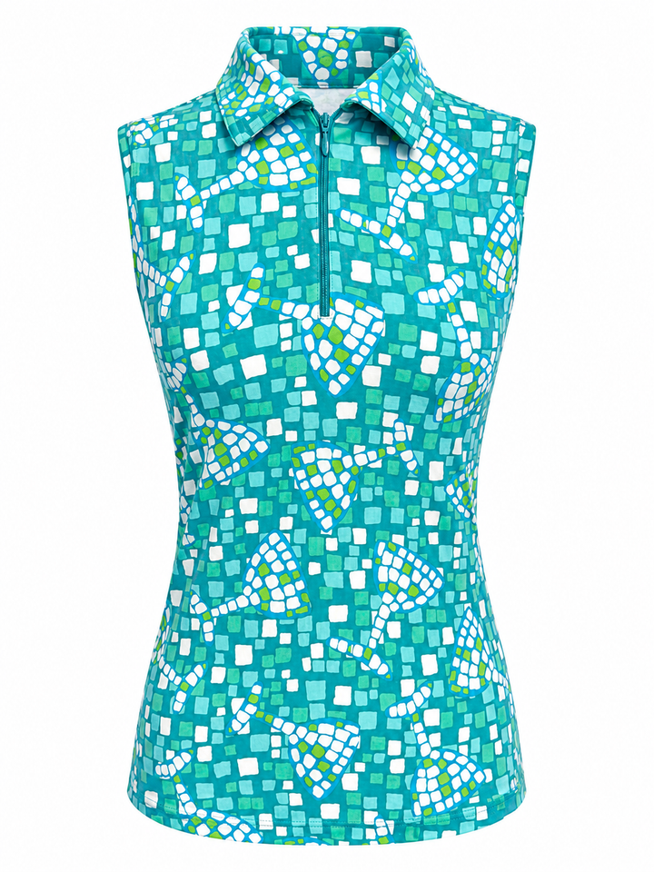 IBKUL Mosaic Sleeveless Zip Polo - Wine Glasses