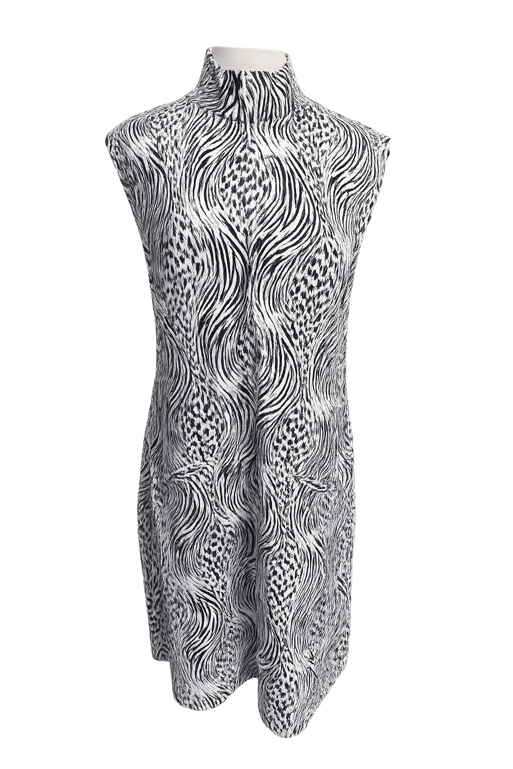 IBKUL Safari Sleeveless Zip Mock Dress - Black/White