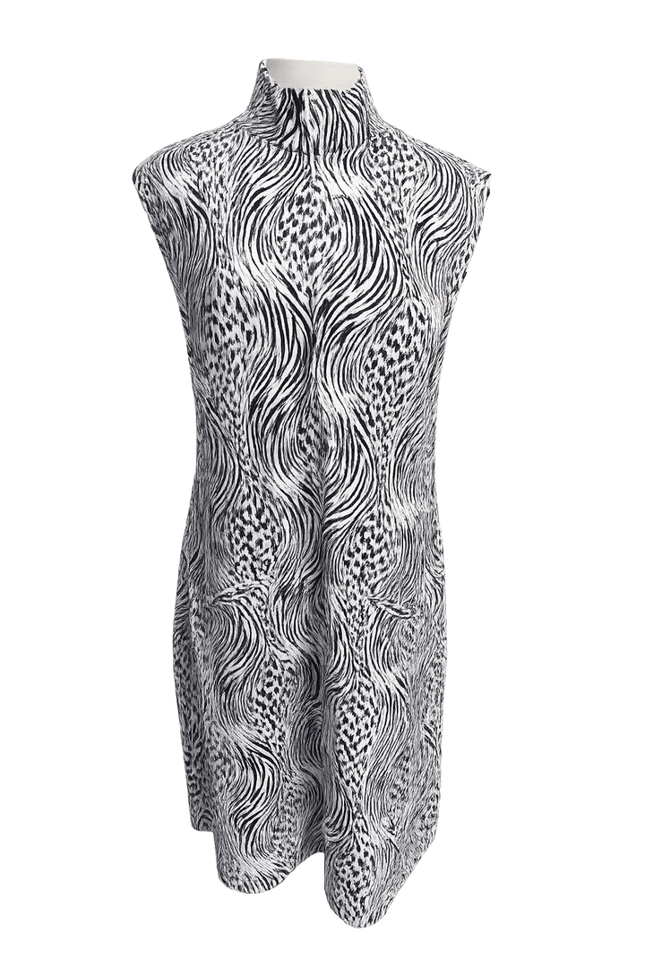 IBKUL Safari Sleeveless Zip Mock Dress - Black/White